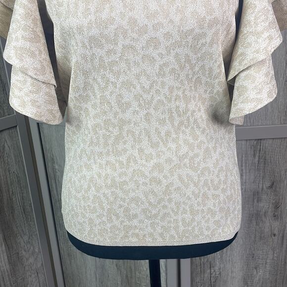 INC metallic leopard print crop sweater women’s M - Picture 4 of 13